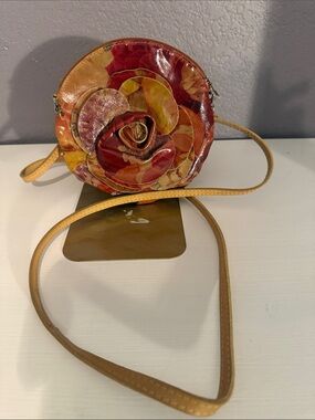Patricia Nash Multicolor Floral Round Crossbody with Rose Appliqué